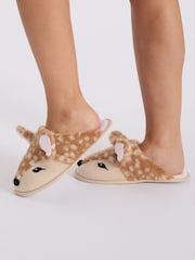 Boux Avenue Brown Deer Plush Mule Slippers - Image 2 of 6