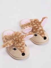 Boux Avenue Brown Deer Plush Mule Slippers - Image 3 of 6