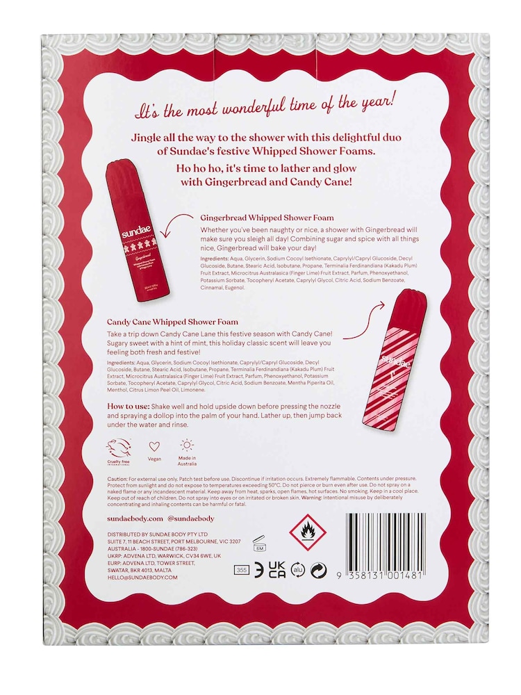 Sundae Ho Ho Ho Gingerbread Candy Cane Duo Shower Foam Gift Set - Image 2 of 4 Sundae Ho Ho Ho Gingerbread Candy Cane Duo Shower Foam Gift Set - Image 2 of 4