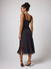 SCAMP & DUDE Black Star Jacquard Lace Detail Midi Slip Dress - Image 2 of 3