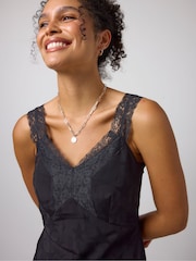 SCAMP & DUDE Black Star Jacquard Lace Detail Midi Slip Dress - Image 3 of 3