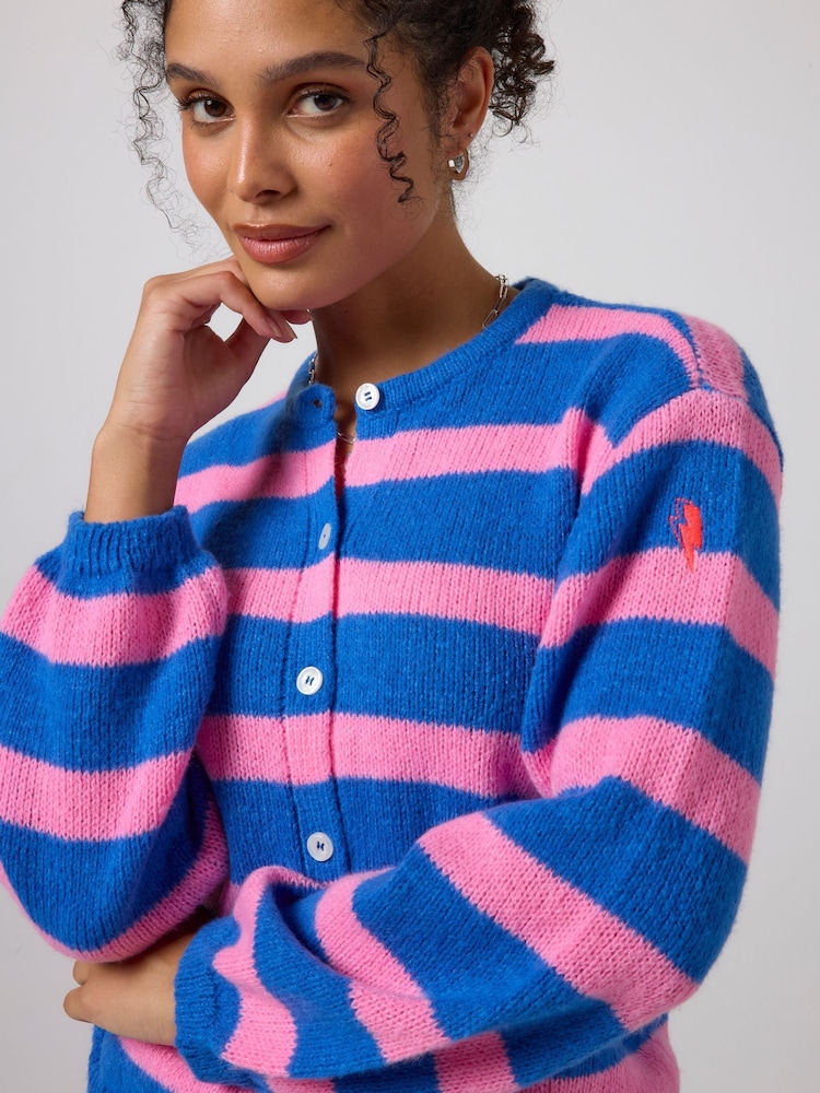 Asul - SCAMP & DUDE Stripe Long Sleeve Cardigan - Larawan 5 ng 5