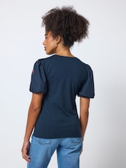 SCAMP & DUDE Blue Woven Puff Sleeve T-Shirt - Image 2 of 4