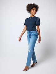 SCAMP & DUDE Blue Woven Puff Sleeve T-Shirt - Image 3 of 4