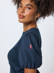 SCAMP & DUDE Blue Woven Puff Sleeve T-Shirt - Image 4 of 4