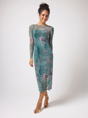 SCAMP & DUDE Green Tiger Moth Mesh Midi Dress - Image 1 of 4