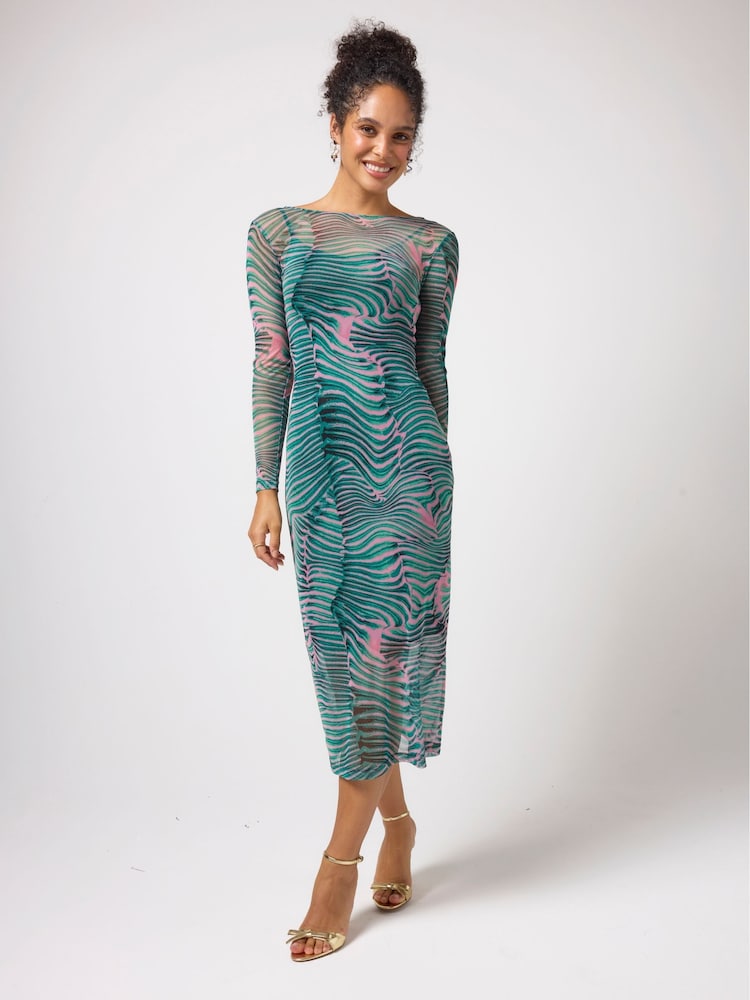 SCAMP & DUDE Green Tiger Moth Mesh Midi Dress - Image 1 of 4