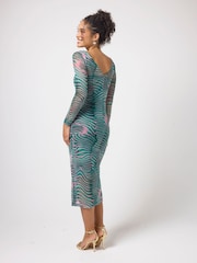 SCAMP & DUDE Green Tiger Moth Mesh Midi Dress - Image 2 of 4