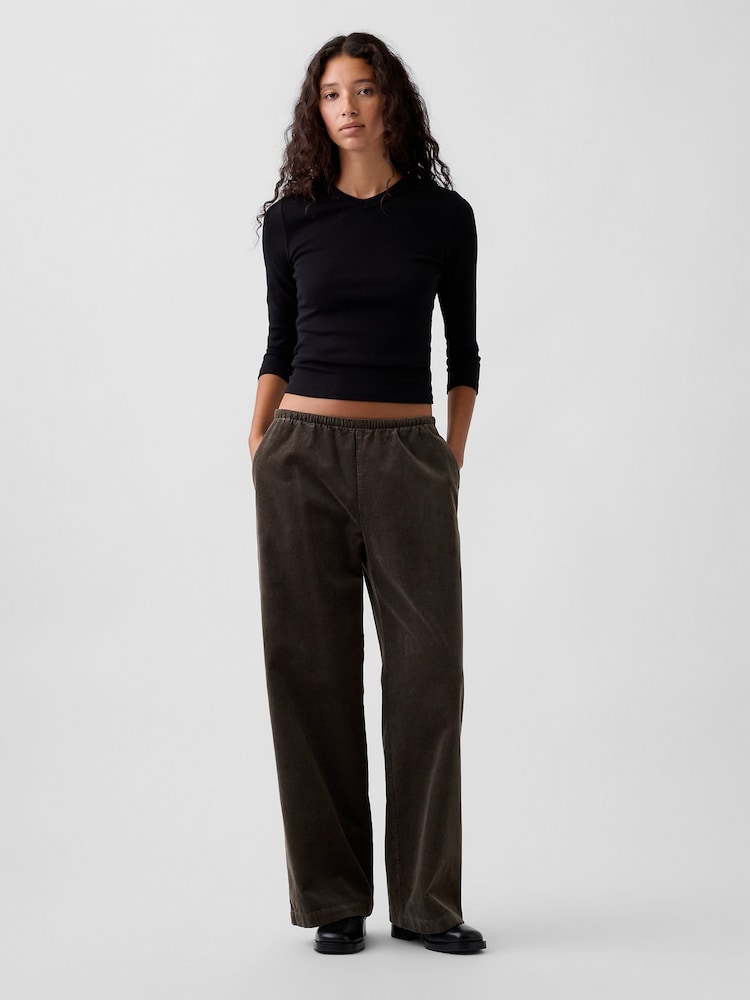 Alyvuogių žalia - Gap Corduroy Easy Wide-Leg Trousers - 1 paveikslėlis iš 3
