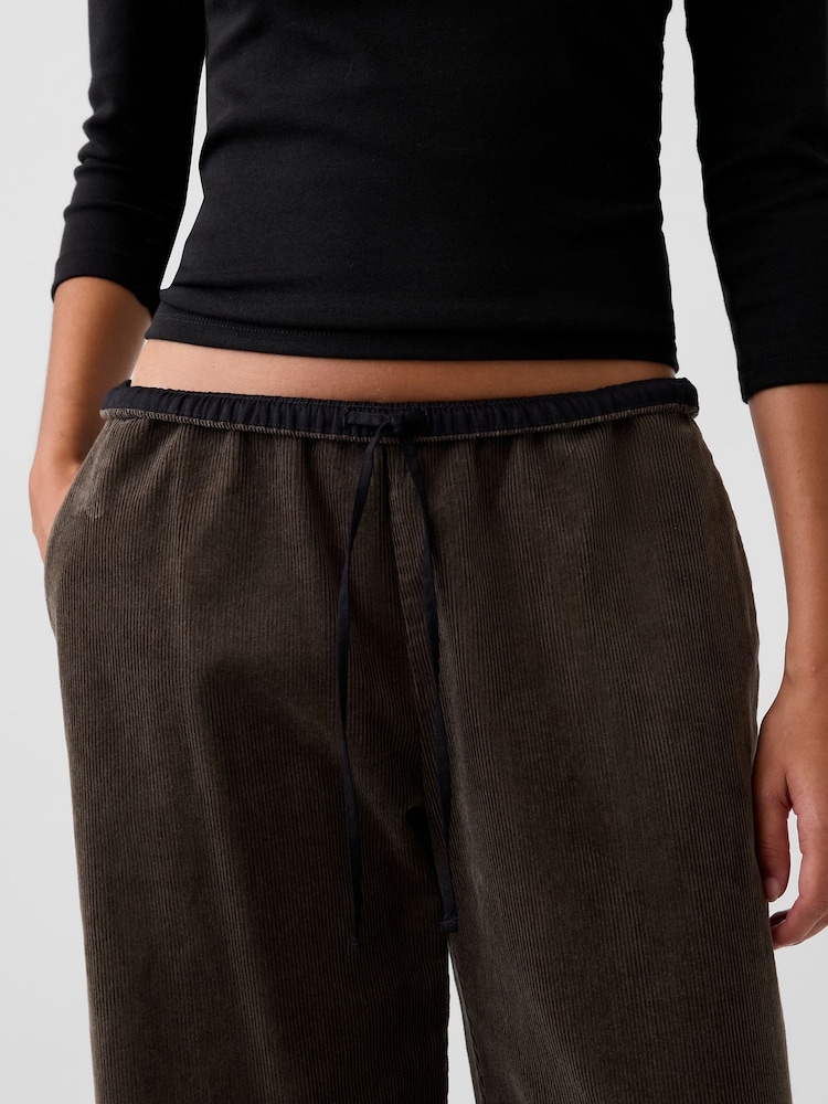 Alyvuogių žalia - Gap Corduroy Easy Wide-Leg Trousers - 3 paveikslėlis iš 3