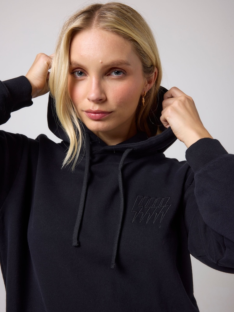 SCAMP & DUDE Black Longline Hoodie With Multi Bolt Logo - Image 4 of 4 SCAMP & DUDE Black Longline Hoodie With Multi Bolt Logo - Image 4 of 4