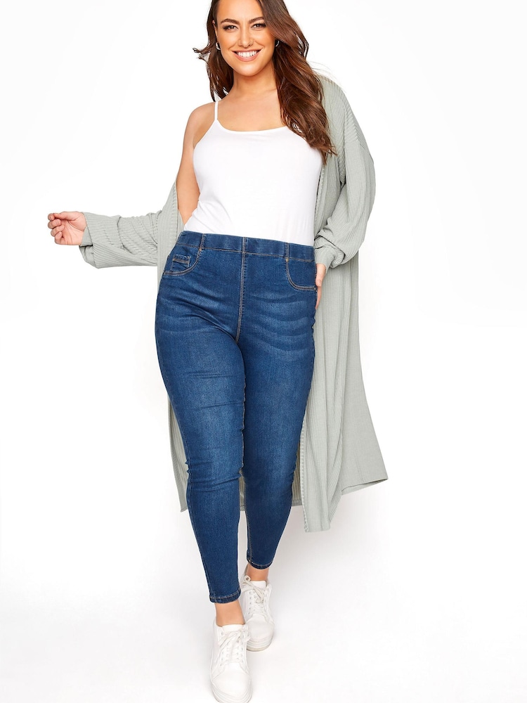 Yours Curve Mid Blue Crop Jenny Jeggings - Image 1 of 3