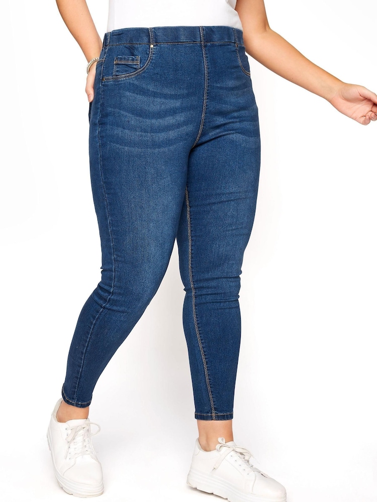 Yours Curve Mid Blue Crop Jenny Jeggings - Image 2 of 3