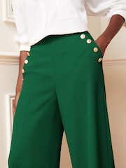 Love & Roses Forest Green Military Button Wide Leg Trousers - Image 3 of 4