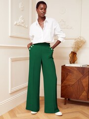 Love & Roses Forest Green Military Button Wide Leg Trousers - Image 4 of 4