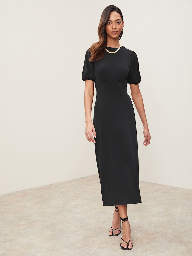 Lipsy Black Petite Jersey Puff Short Sleeve Underbust Midi Dress - Image 1 of 4 Lipsy Black Petite Jersey Puff Short Sleeve Underbust Midi Dress - Image 1 of 4