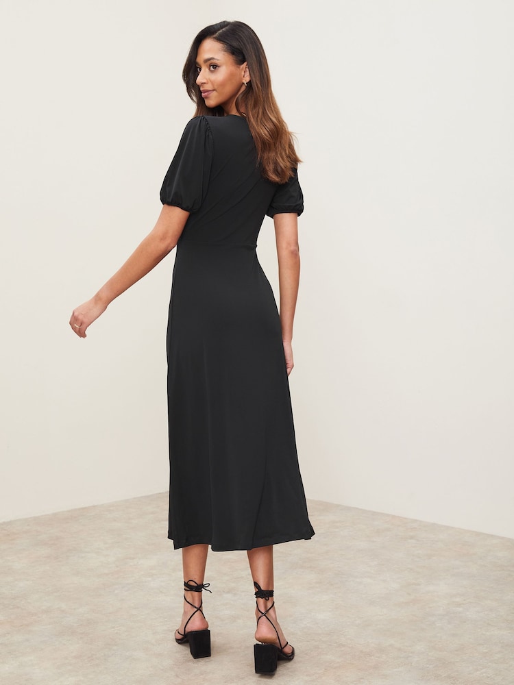 Lipsy Black Petite Jersey Puff Short Sleeve Underbust Midi Dress - Image 2 of 4 Lipsy Black Petite Jersey Puff Short Sleeve Underbust Midi Dress - Image 2 of 4