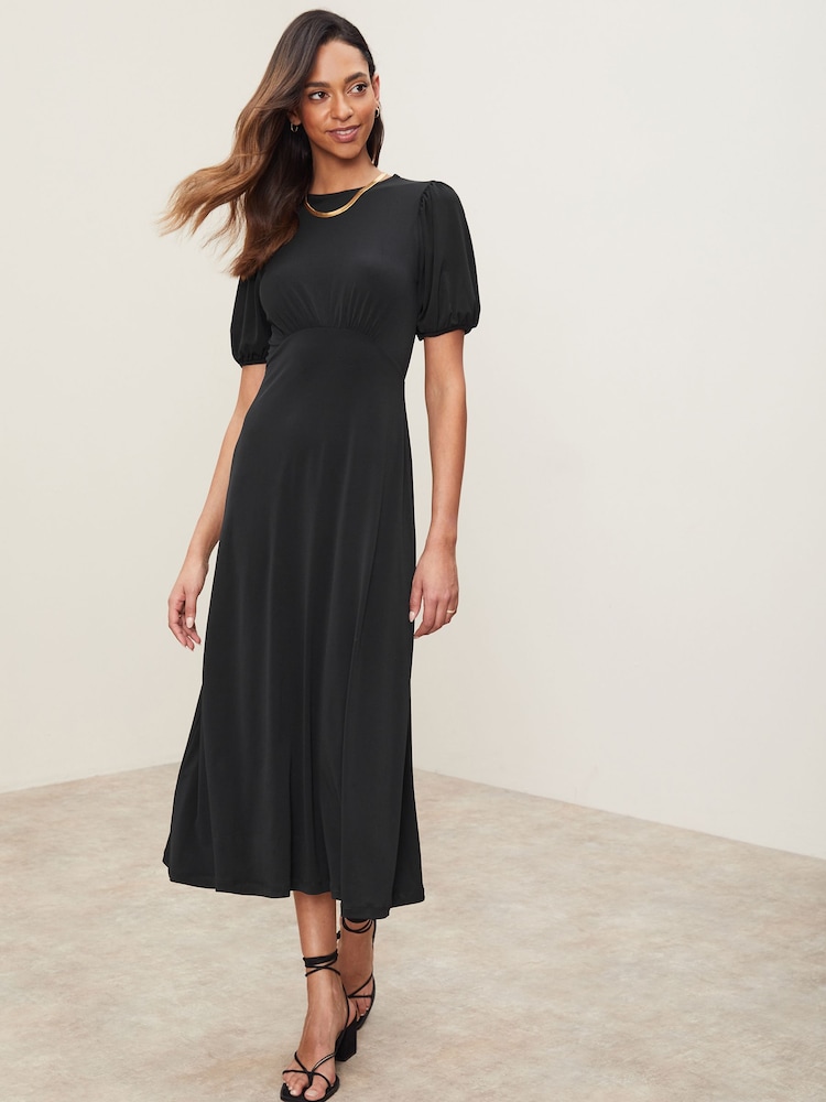 Lipsy Black Petite Jersey Puff Short Sleeve Underbust Midi Dress - Image 4 of 4 Lipsy Black Petite Jersey Puff Short Sleeve Underbust Midi Dress - Image 4 of 4