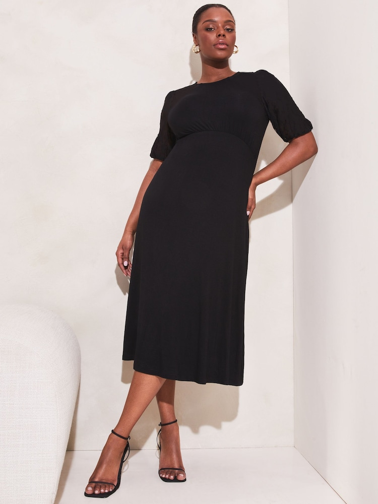 Lipsy Black Curve Jersey Puff Short Sleeve Underbust Midi Dress - Image 1 of 4 Lipsy Black Curve Jersey Puff Short Sleeve Underbust Midi Dress - Image 1 of 4