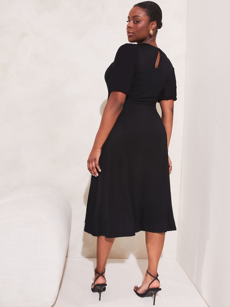 Lipsy Black Curve Jersey Puff Short Sleeve Underbust Midi Dress - Image 2 of 4 Lipsy Black Curve Jersey Puff Short Sleeve Underbust Midi Dress - Image 2 of 4