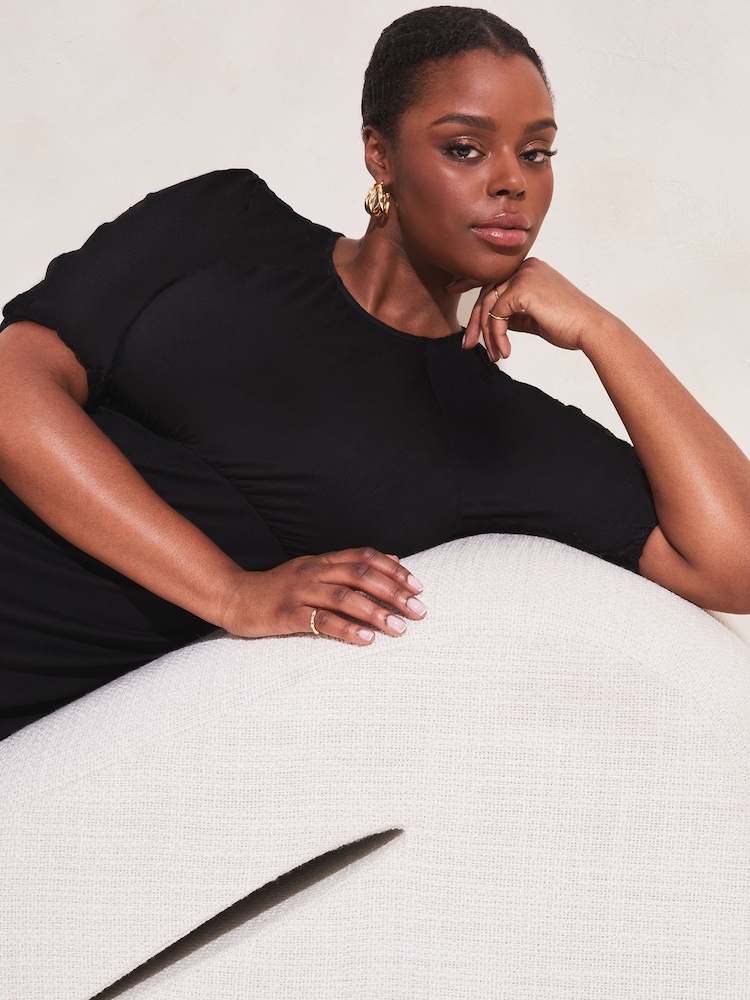 Lipsy Black Curve Jersey Puff Short Sleeve Underbust Midi Dress - Image 4 of 4 Lipsy Black Curve Jersey Puff Short Sleeve Underbust Midi Dress - Image 4 of 4
