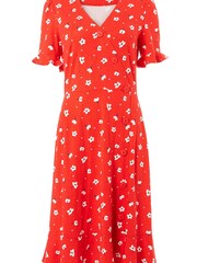 Roman Red Floral Side Button Tea Dress - Image 4 of 4
