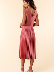 Roman Pink Satin Pleated Midi Wrap Dress - Image 2 of 4