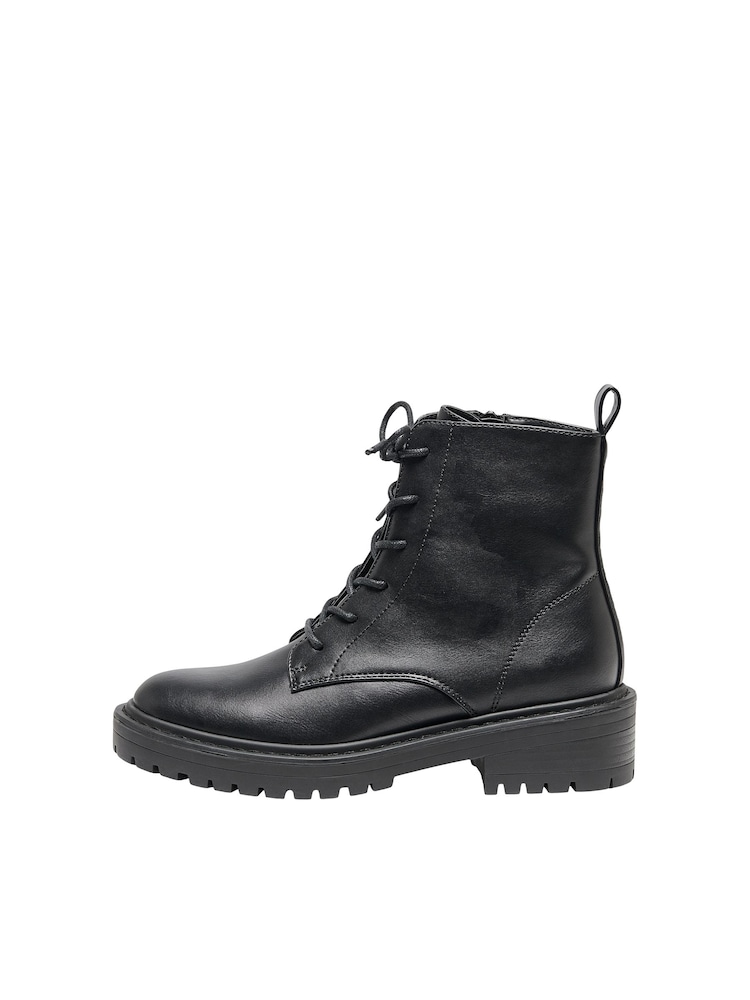 ONLY Black Faux Leather Lace Up Ankle Boot - Image 1 of 5