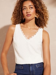 Love & Roses Ivory Dobby V Neck V Back Woven Vest - Image 1 of 4