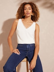 Love & Roses Ivory Dobby V Neck V Back Woven Vest - Image 4 of 4