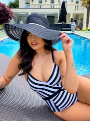 Pour Moi Black Stripe Panelled Control Swimsuit - Image 2 of 5