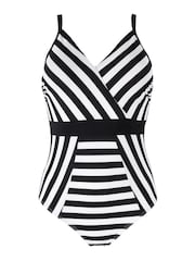 Pour Moi Black Stripe Panelled Control Swimsuit - Image 4 of 5