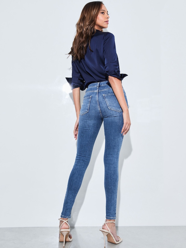 Lipsy Authentic Blue Petite Mid Rise Skinny Kate Jeans - Image 2 of 4