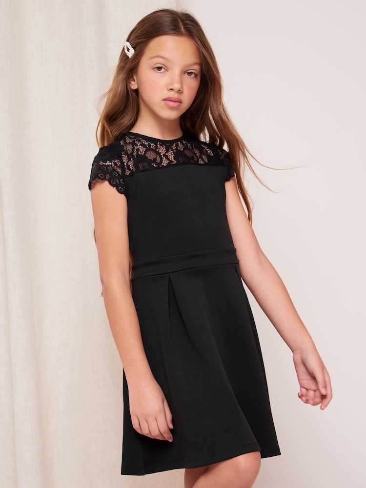 Lipsy Black Lace Yoke Dress - Image 1 of 4 Lipsy Black Lace Yoke Dress - Image 1 of 4