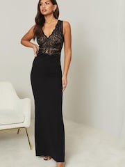 Lipsy Black Plese amend header to be Applique V Neck Maxi Dress - Image 3 of 4