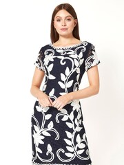Roman Navy Floral Contrast Tapework Dress - Image 1 of 4