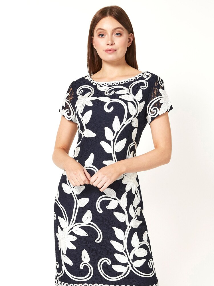 Roman Navy Floral Contrast Tapework Dress - Image 1 of 4
