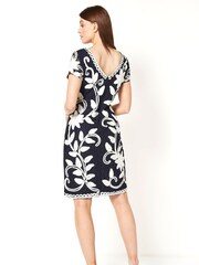 Roman Navy Floral Contrast Tapework Dress - Image 2 of 4