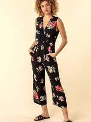 Roman Black Wrap Front Floral Print Jumpsuit - Image 1 of 4