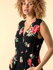 Roman Black Wrap Front Floral Print Jumpsuit - Image 3 of 4