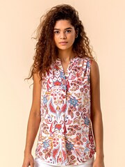 Roman Red Paisley Print Sleeveless Top - Image 1 of 4