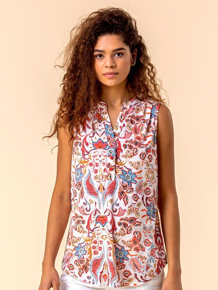 Roman Red Paisley Print Sleeveless Top - Image 1 of 4