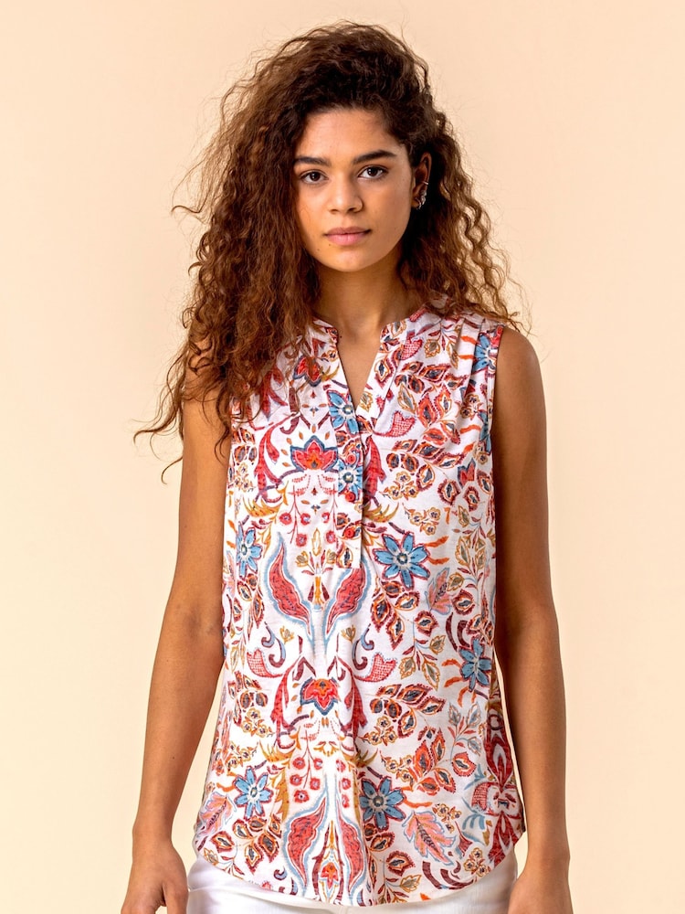 Roman Red Paisley Print Sleeveless Top - Image 1 of 4 Roman Red Paisley Print Sleeveless Top - Image 1 of 4