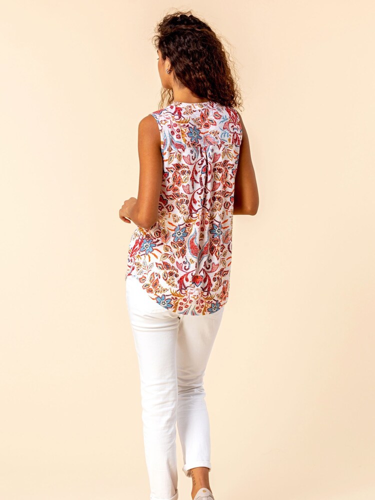 Roman Red Paisley Print Sleeveless Top - Image 2 of 4