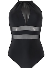 Pour Moi Black High Neck Mesh Insert Control Swimsuit - Image 4 of 5