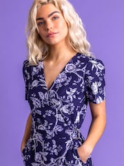 Dusk Navy Cotton Belted Wrap Shift Dress - Image 4 of 4