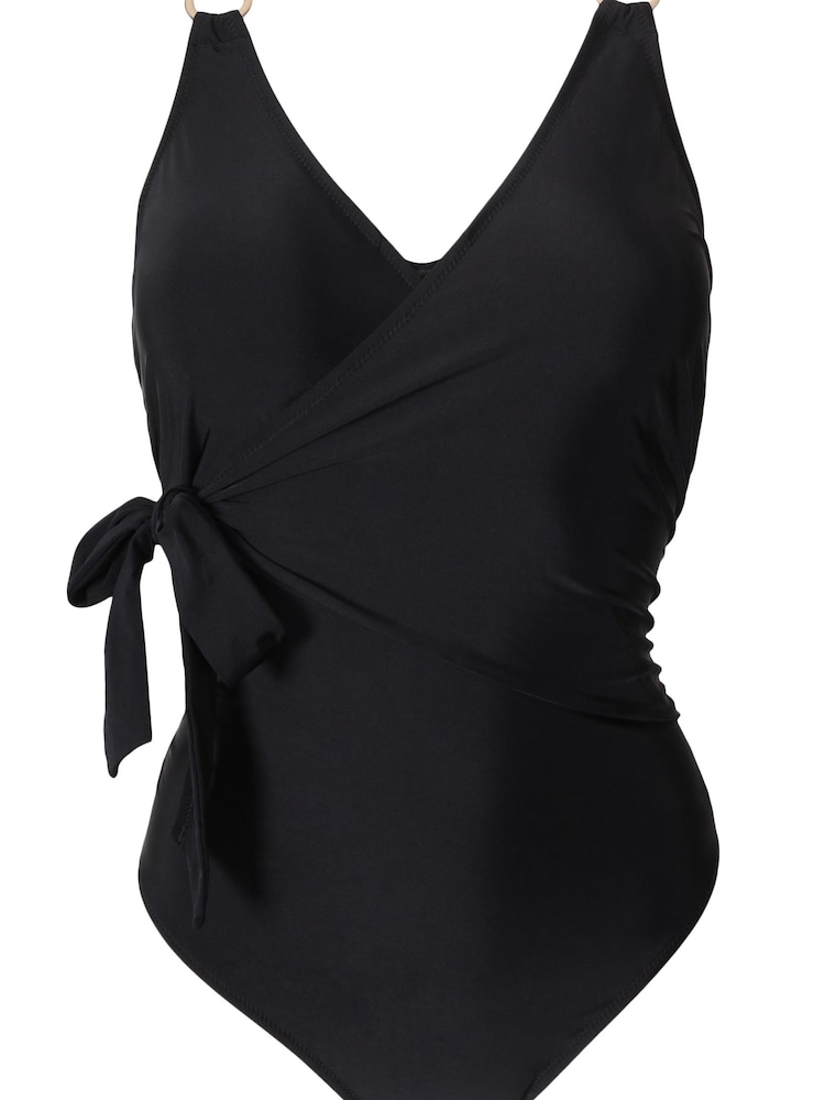 Pour Moi Black Samoa Wrap Over Control Swimsuit - Image 4 of 5