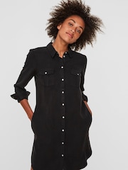 Vero Moda Black Lightweight Denim Shirt Dress - Image 1 of 3