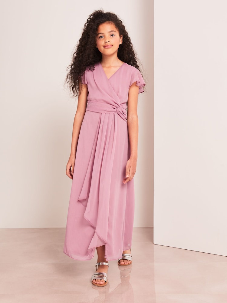 Lipsy Rose Pink Flutter Sleeve Occasion Maxi Dress - Teen - Image 1 of 4