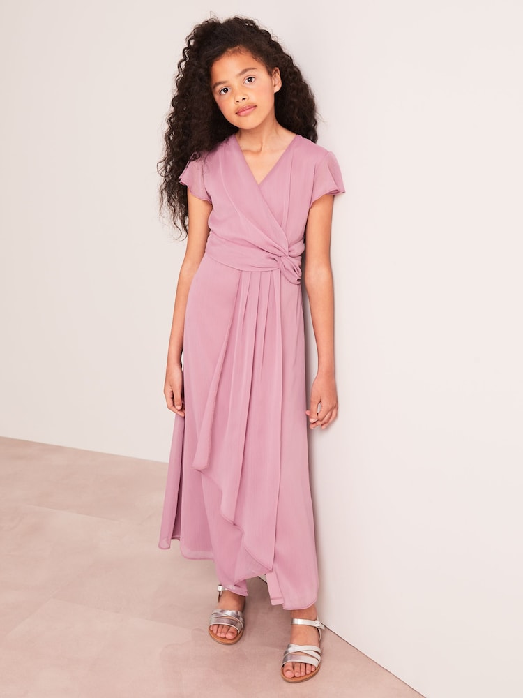 Lipsy Rose Pink Flutter Sleeve Occasion Maxi Dress - Teen - Image 2 of 4